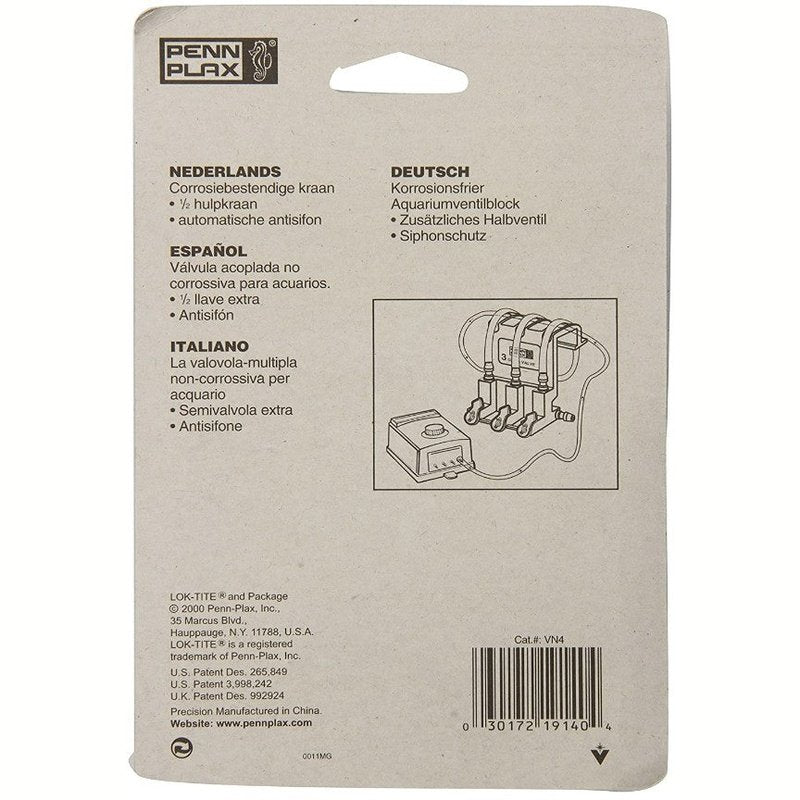 Penn Plax Lok-Tite Plastic Valve with Hanger 4 Gang Valve - Aquatic Connect