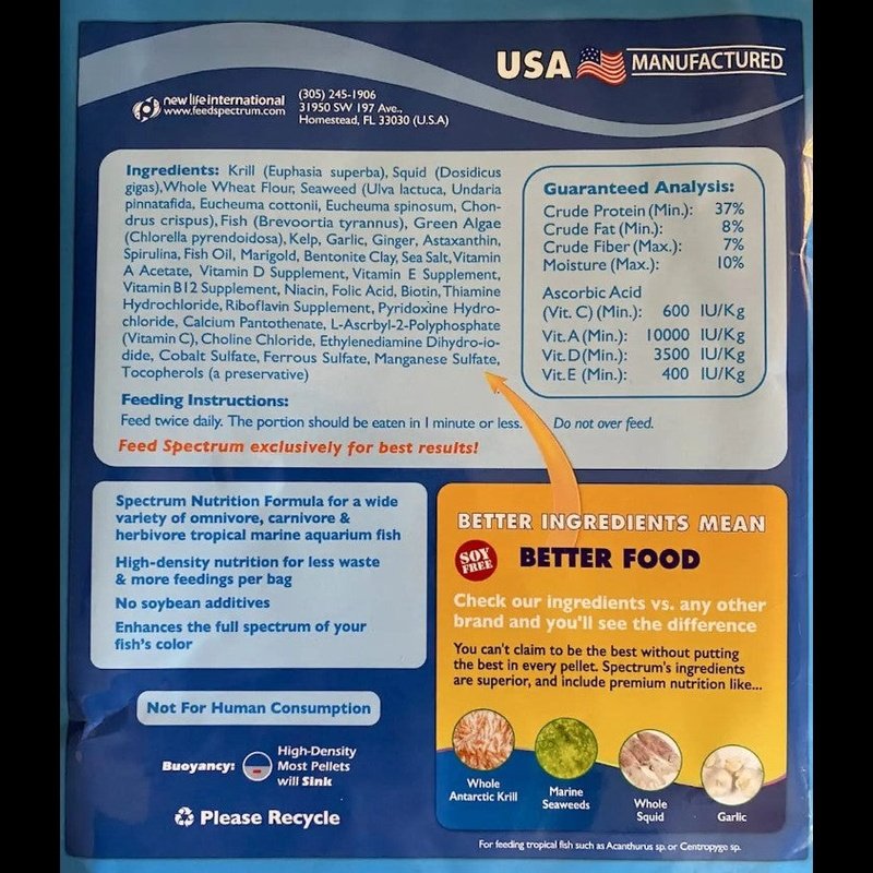 New Life Spectrum Marine Fish Food Regular Sinking Pellets - Aquatic Connect
